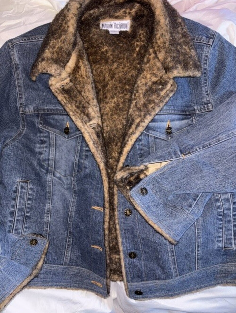 Vintage Marvin Richards Blue Denim Jacket with Brown Sherpa Interior